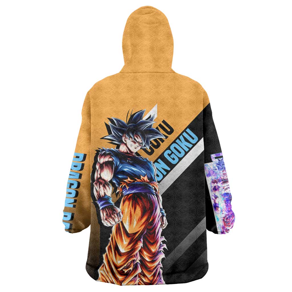 Son Goku Dragon Ball Wearable Blanket Hoodie with Orange Gi and Power-Up Pose Design - The Mazicc