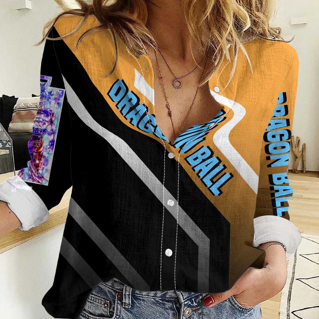 Son Goku Dragon Ball Women Casual Shirt with Orange Gi and Power-Up Pose Design - The Mazicc