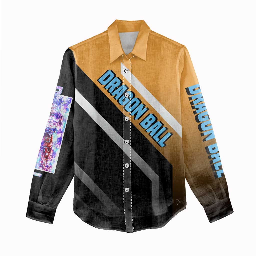 Son Goku Dragon Ball Women Casual Shirt with Orange Gi and Power-Up Pose Design - The Mazicc