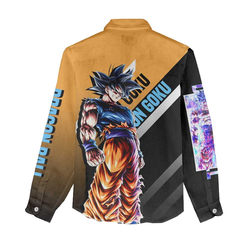 Son Goku Dragon Ball Women Casual Shirt with Orange Gi and Power-Up Pose Design - The Mazicc