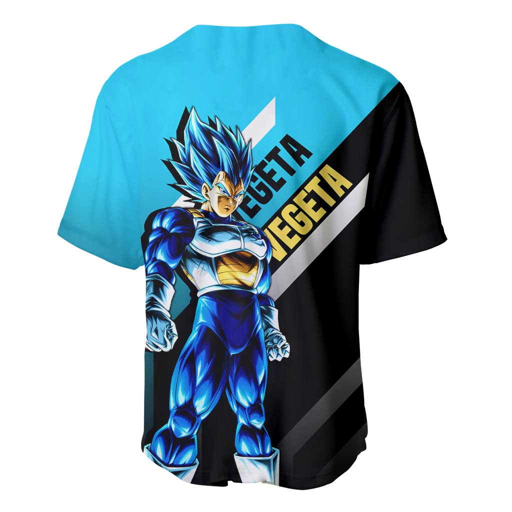 Vegeta Dragon Ball Baseball Jersey with Saiyan Armor and Fierce Battle Pose Design - The Mazicc