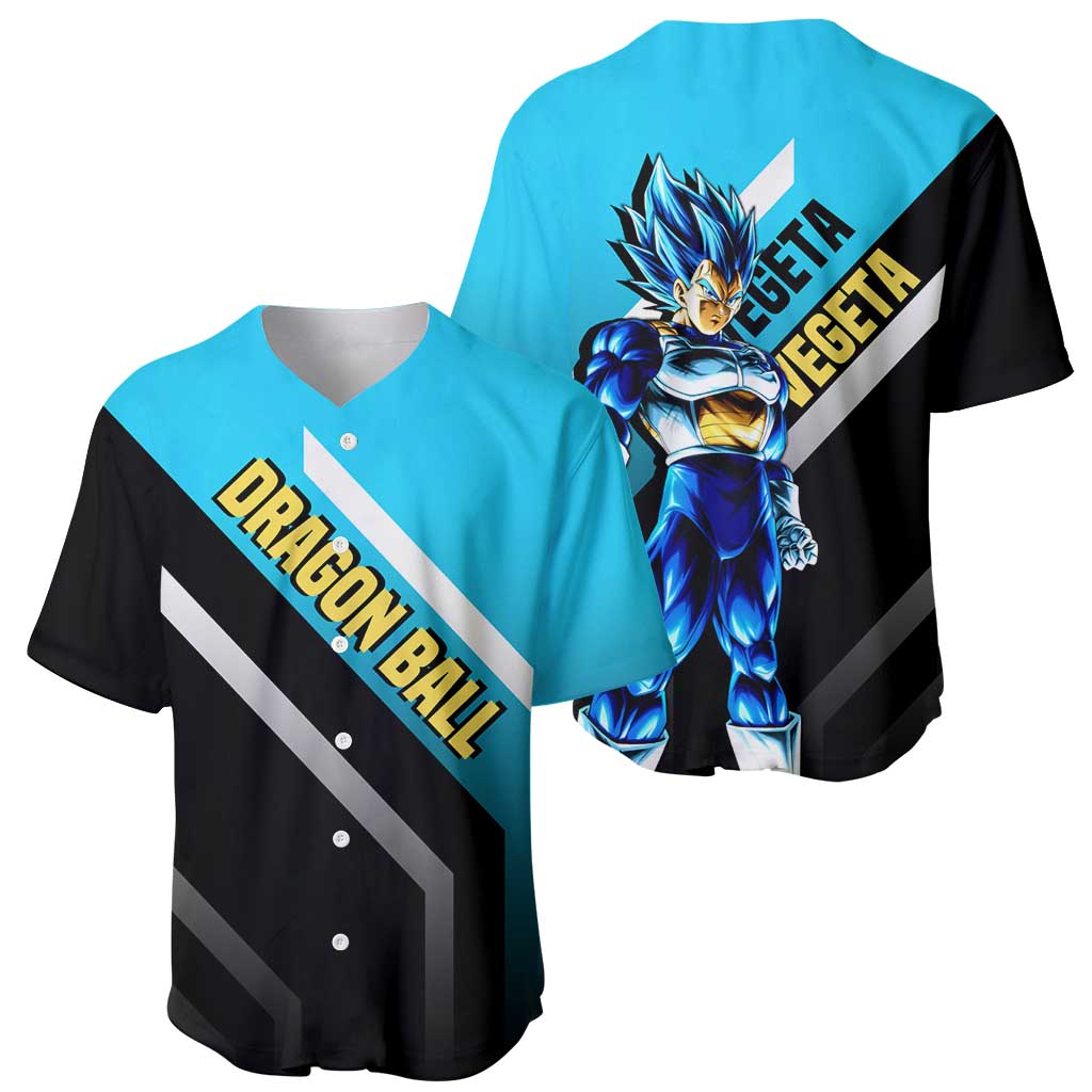 Vegeta Dragon Ball Baseball Jersey with Saiyan Armor and Fierce Battle Pose Design - The Mazicc