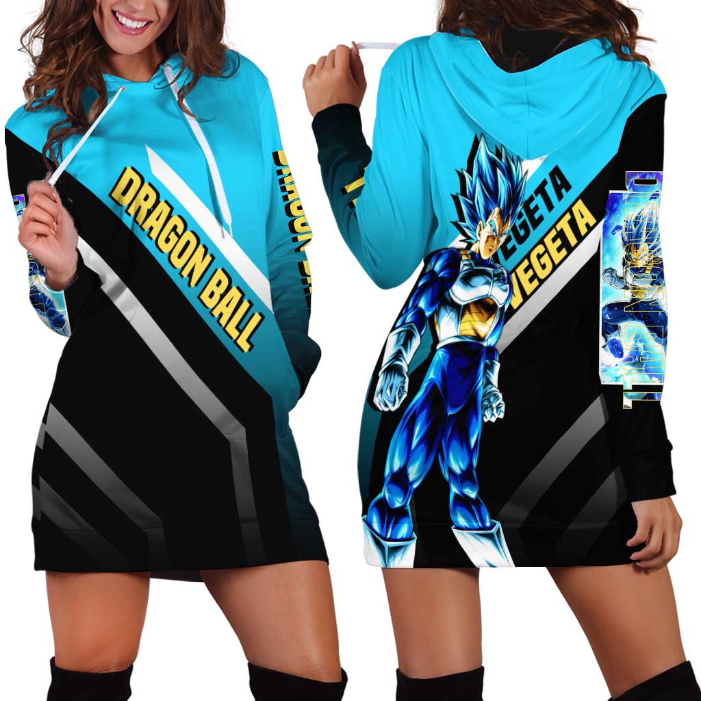 Vegeta Dragon Ball Hoodie Dress with Saiyan Armor and Fierce Battle Pose Design - The Mazicc