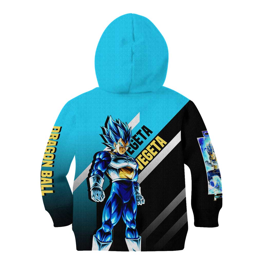 Vegeta Dragon Ball Kid Hoodie with Saiyan Armor and Fierce Battle Pose Design - The Mazicc