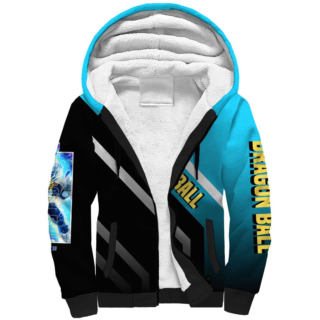 Vegeta Dragon Ball Sherpa Hoodie with Saiyan Armor and Fierce Battle Pose Design - The Mazicc