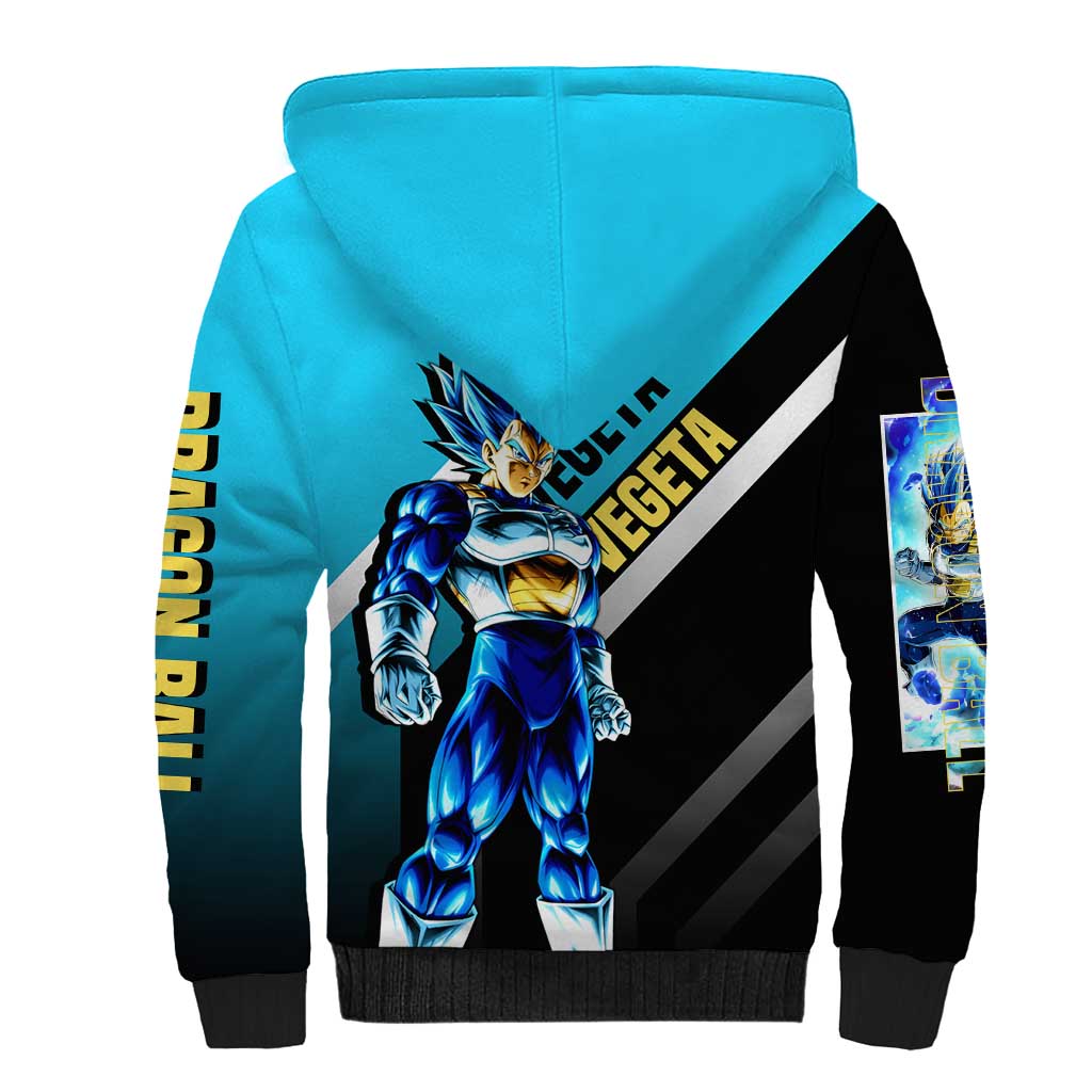 Vegeta Dragon Ball Sherpa Hoodie with Saiyan Armor and Fierce Battle Pose Design - The Mazicc