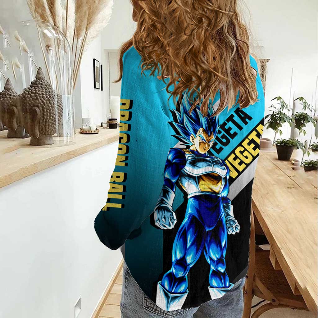 Vegeta Dragon Ball Women Casual Shirt with Saiyan Armor and Fierce Battle Pose Design - The Mazicc