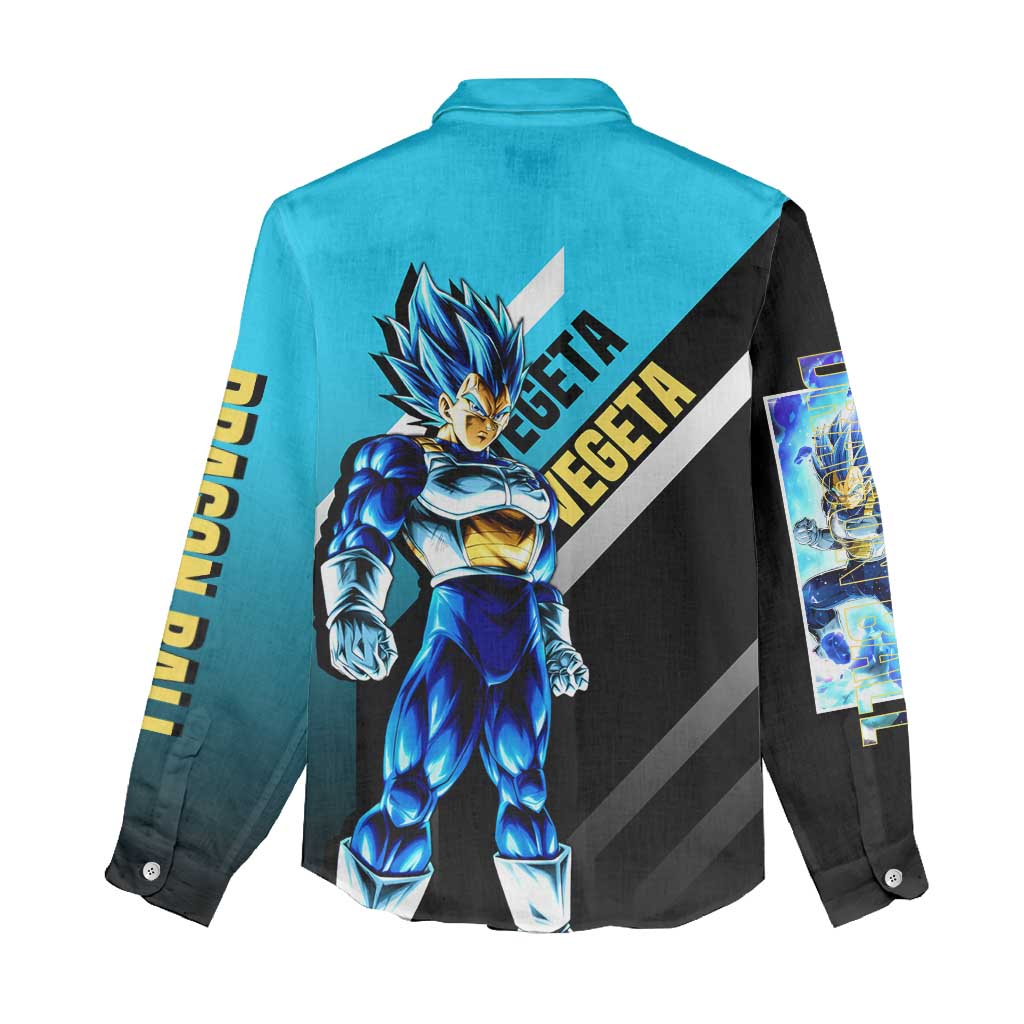 Vegeta Dragon Ball Women Casual Shirt with Saiyan Armor and Fierce Battle Pose Design - The Mazicc