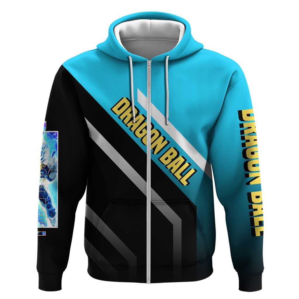 Vegeta Dragon Ball Zip Hoodie with Saiyan Armor and Fierce Battle Pose Design - The Mazicc
