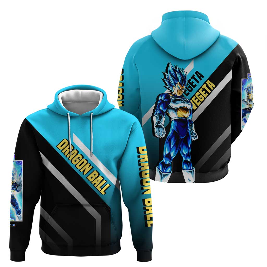 Vegeta Dragon Ball Zip Hoodie with Saiyan Armor and Fierce Battle Pose Design - The Mazicc