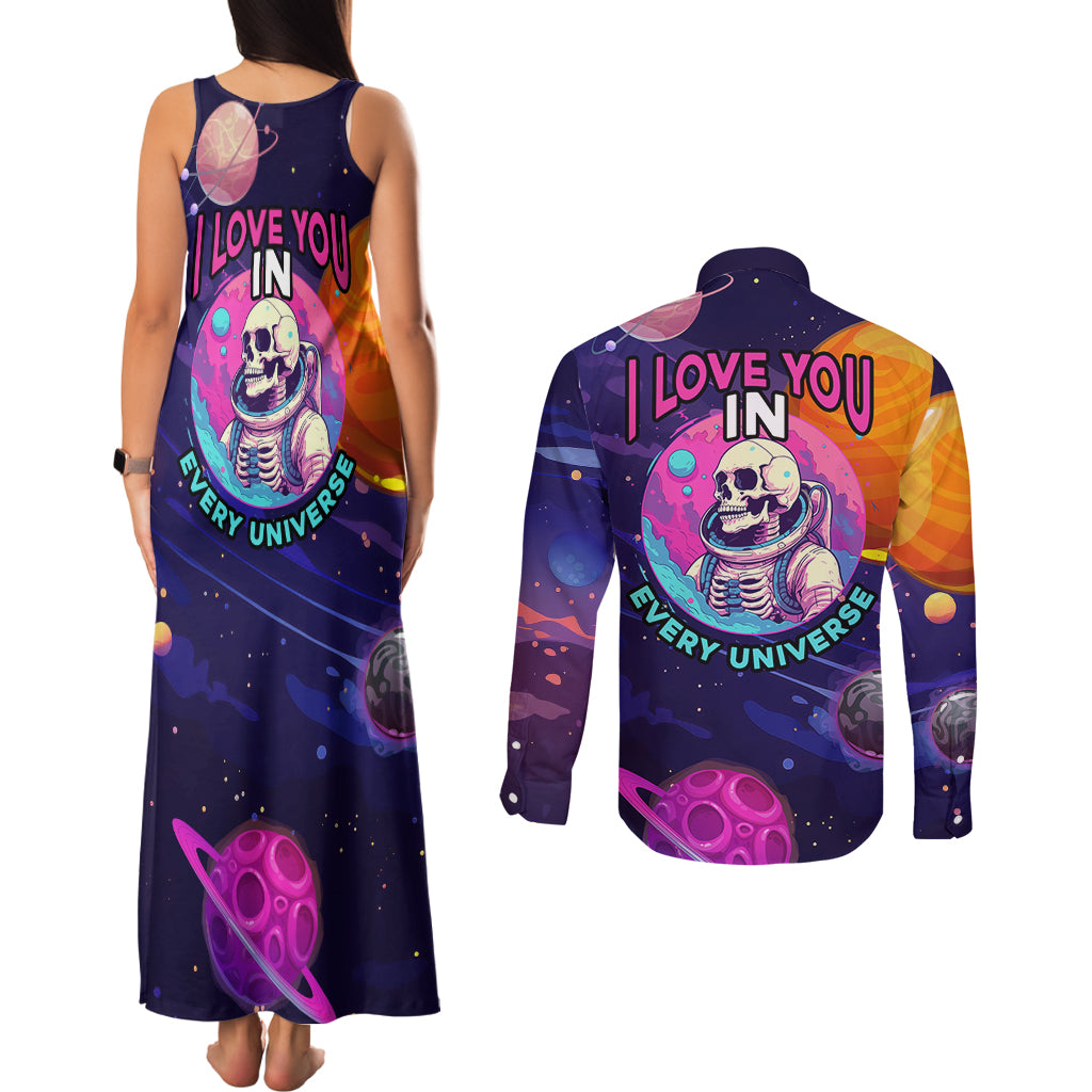 skull-couples-matching-tank-maxi-dress-and-long-sleeve-button-shirts-i-love-you-in-every-universe-cosmic-abstract-art