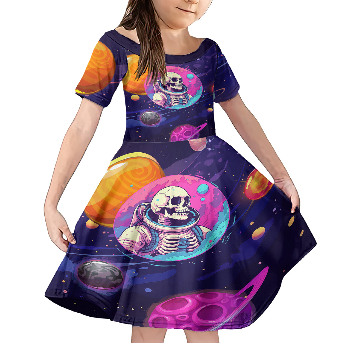 skull-family-matching-short-sleeve-bodycon-dress-and-hawaiian-shirt-i-love-you-in-every-universe-cosmic-abstract-art