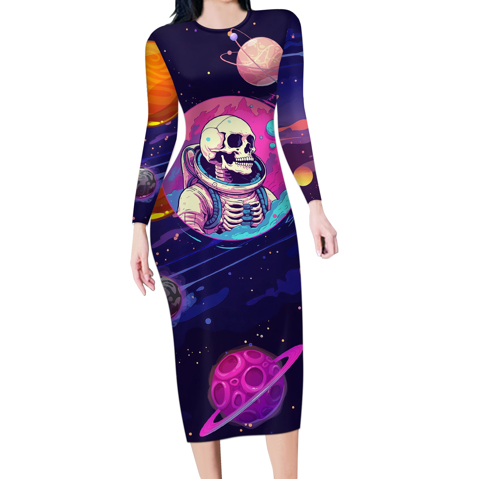 skull-long-sleeve-bodycon-dress-i-love-you-in-every-universe-cosmic-abstract-art