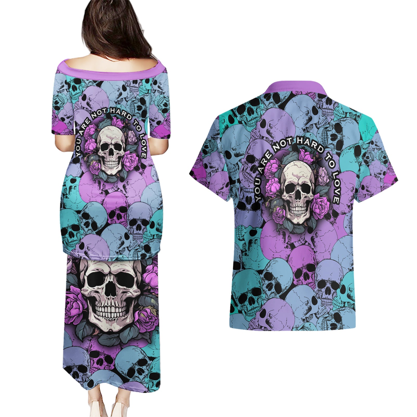 skull-pattern-couples-matching-puletasi-dress-and-hawaiian-shirt-your-are-not-hard-to-love