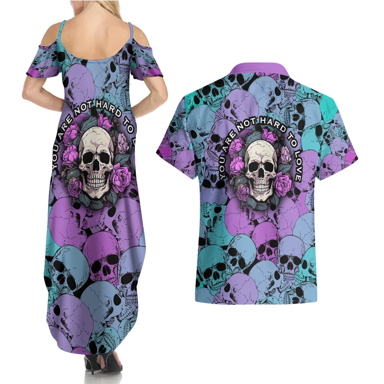 skull-pattern-couples-matching-summer-maxi-dress-and-hawaiian-shirt-your-are-not-hard-to-love