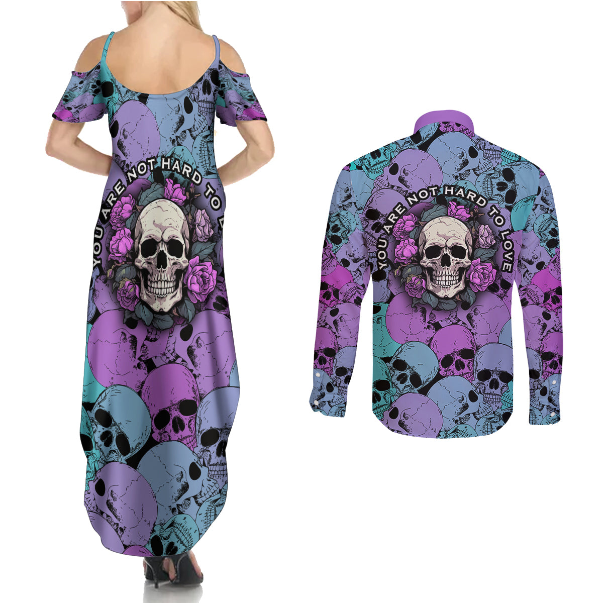 skull-pattern-couples-matching-summer-maxi-dress-and-long-sleeve-button-shirts-your-are-not-hard-to-love