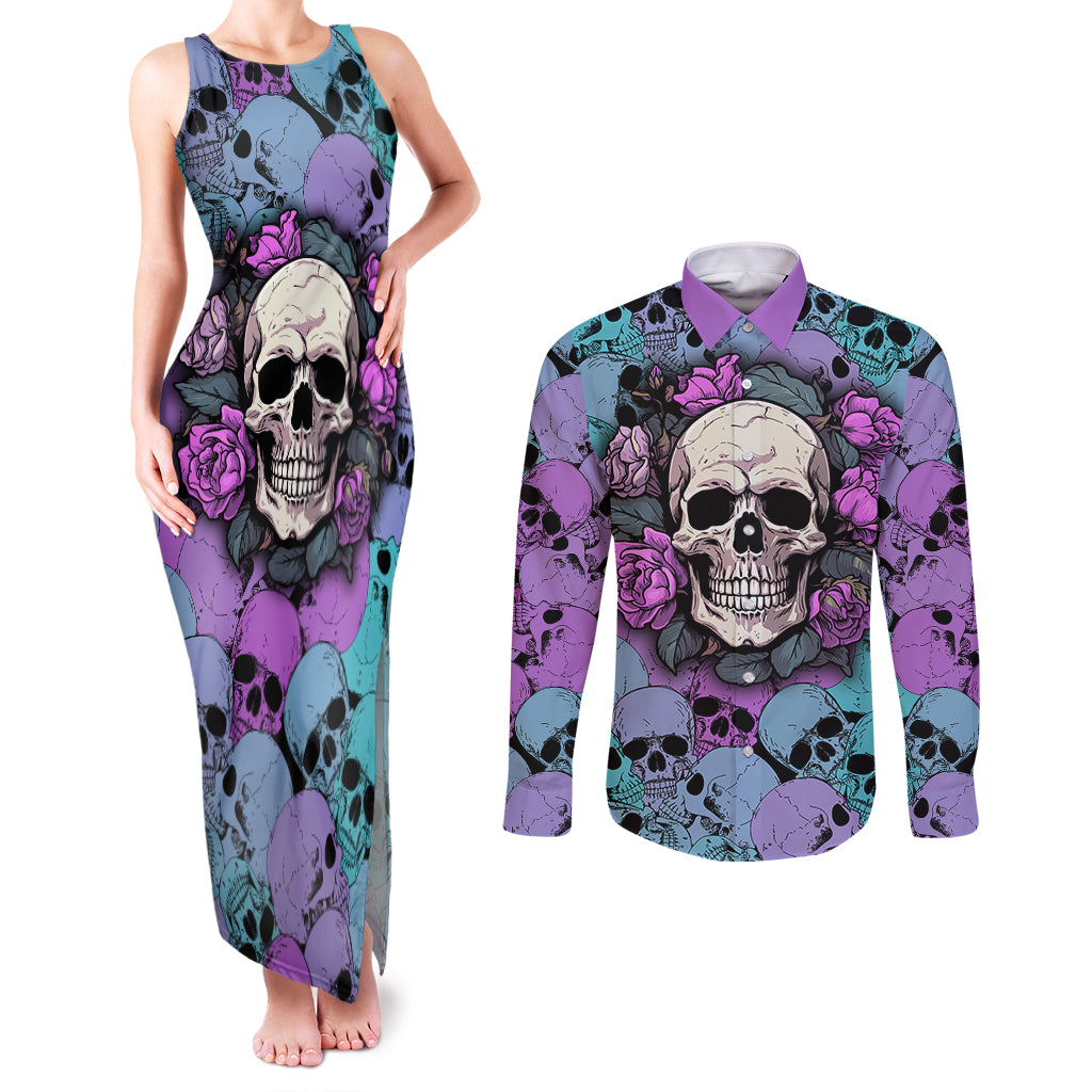 skull-pattern-couples-matching-tank-maxi-dress-and-long-sleeve-button-shirts-your-are-not-hard-to-love