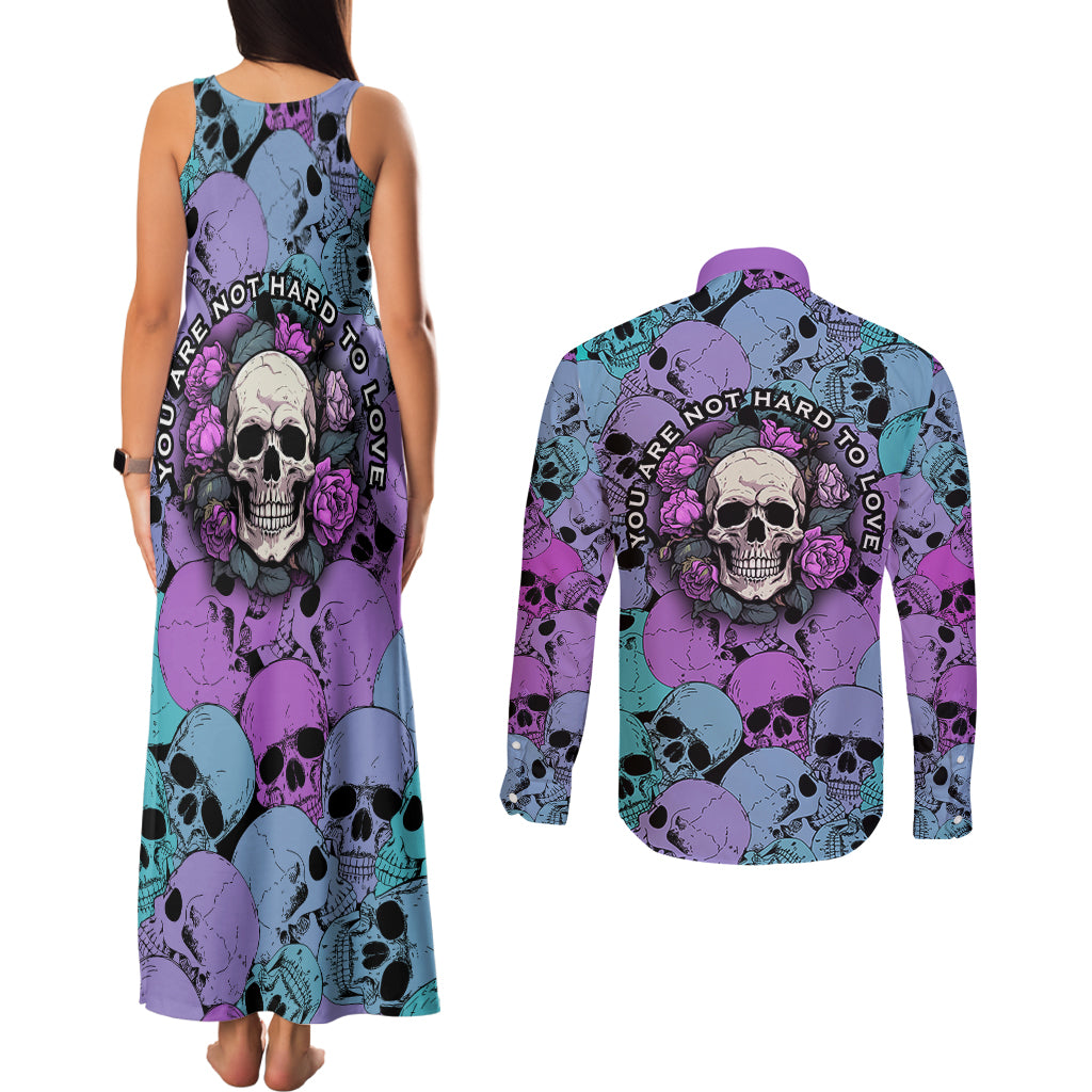 skull-pattern-couples-matching-tank-maxi-dress-and-long-sleeve-button-shirts-your-are-not-hard-to-love