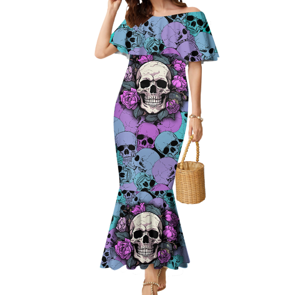 skull-pattern-mermaid-dress-your-are-not-hard-to-love
