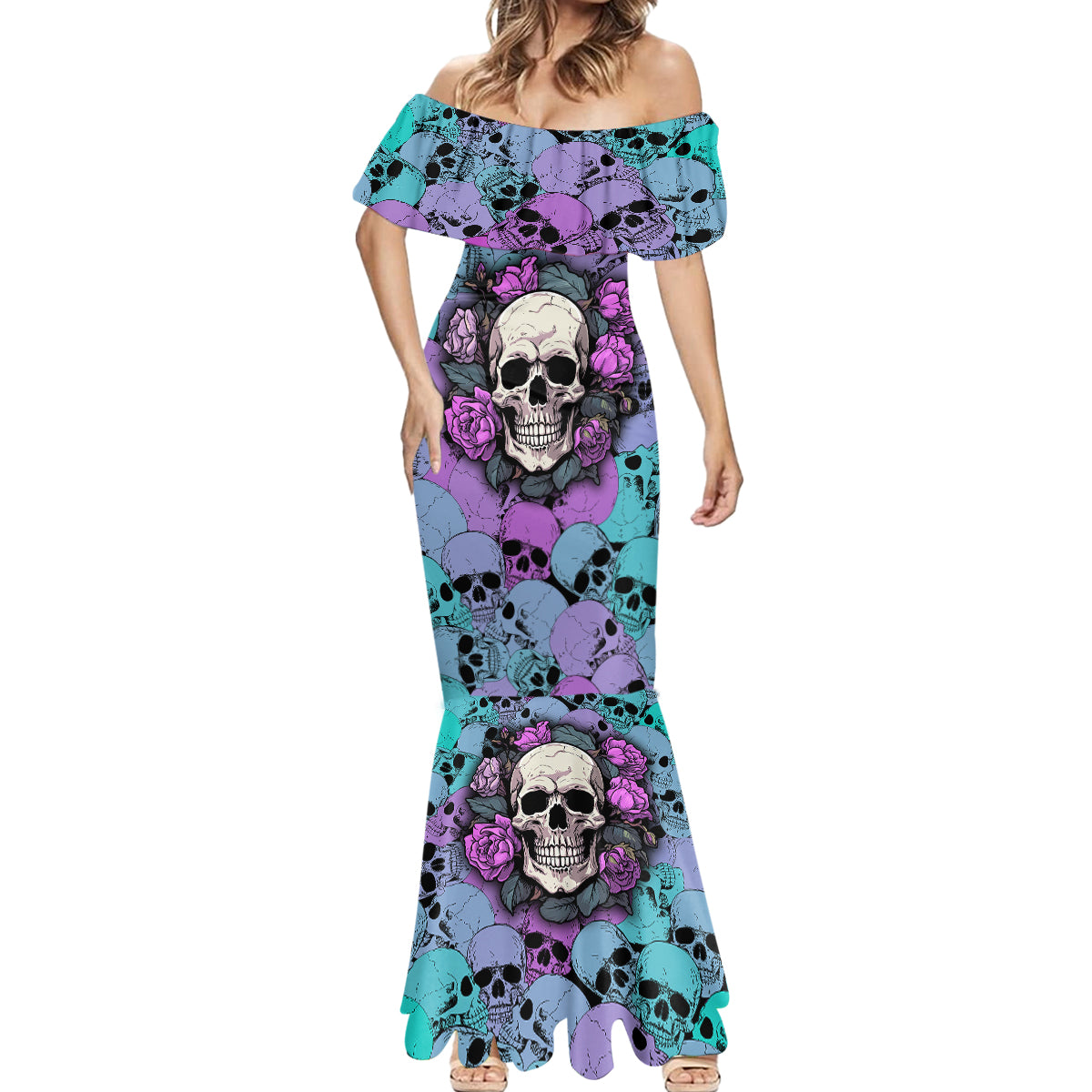 skull-pattern-mermaid-dress-your-are-not-hard-to-love