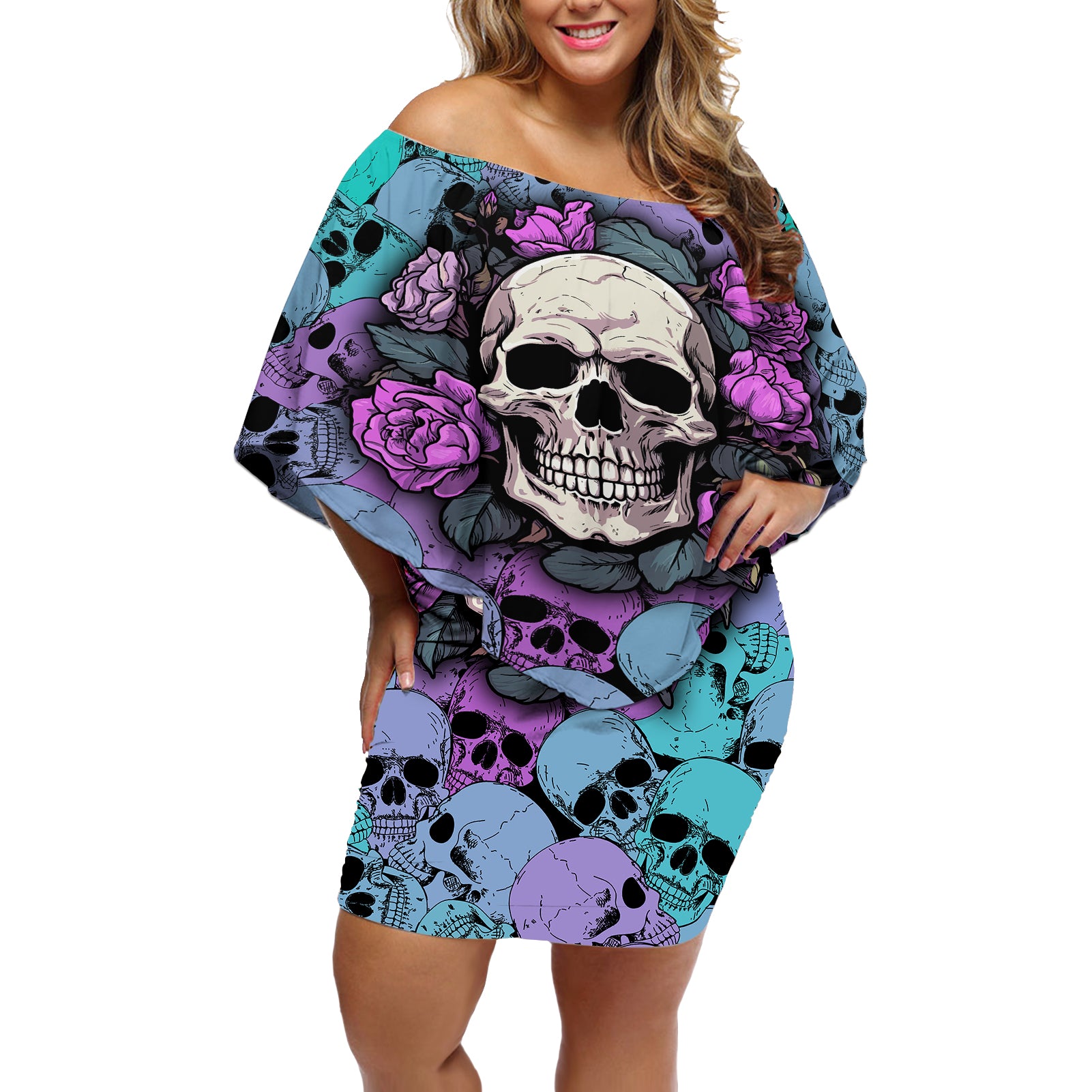 skull-pattern-off-shoulder-short-dress-your-are-not-hard-to-love
