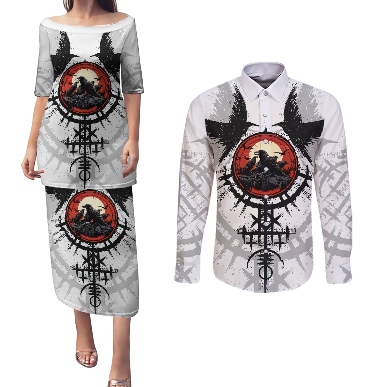 viking-ravens-couples-matching-puletasi-dress-and-long-sleeve-button-shirts-cant-hide-our-warrior-pride