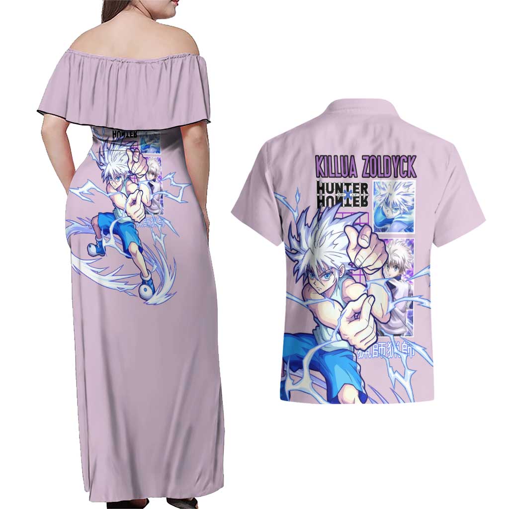 Killua Zoldyck V3 Hunter x Hunter Couples Matching Off Shoulder Maxi Dress and Hawaiian Shirt Anime Style