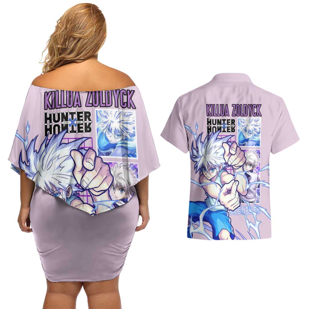 Killua Zoldyck V3 Hunter x Hunter Couples Matching Off Shoulder Short Dress and Hawaiian Shirt Anime Style