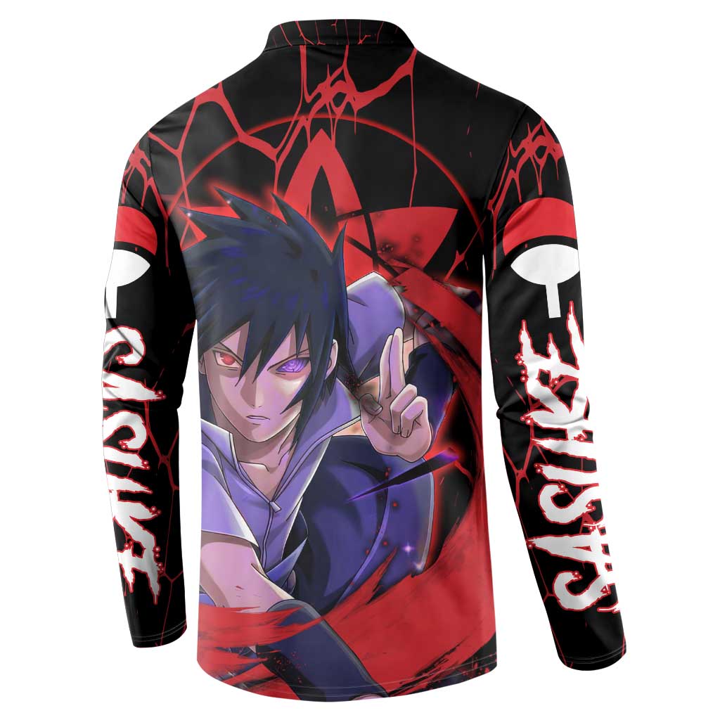 Trippy Sasuke Uchiha Naruto Button Sweatshirt Anime Style