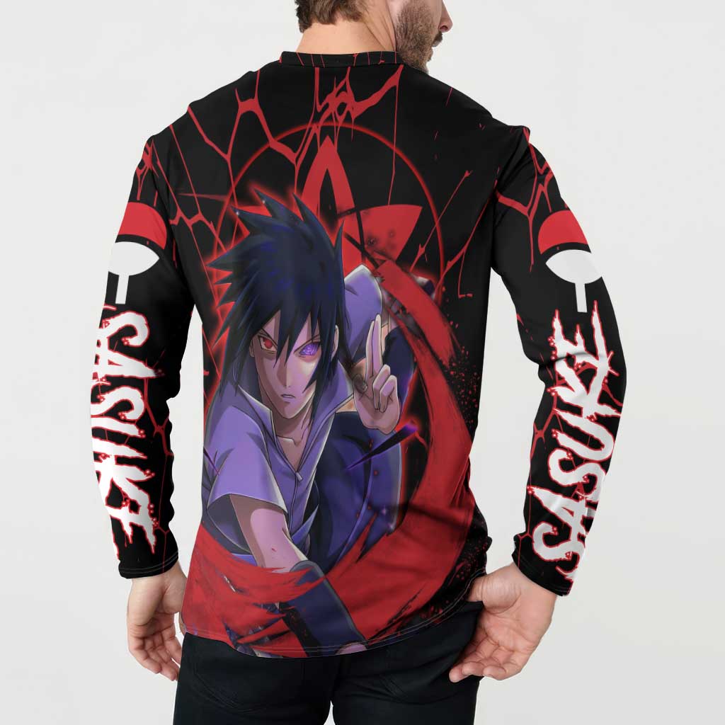 Trippy Sasuke Uchiha Naruto Button Sweatshirt Anime Style