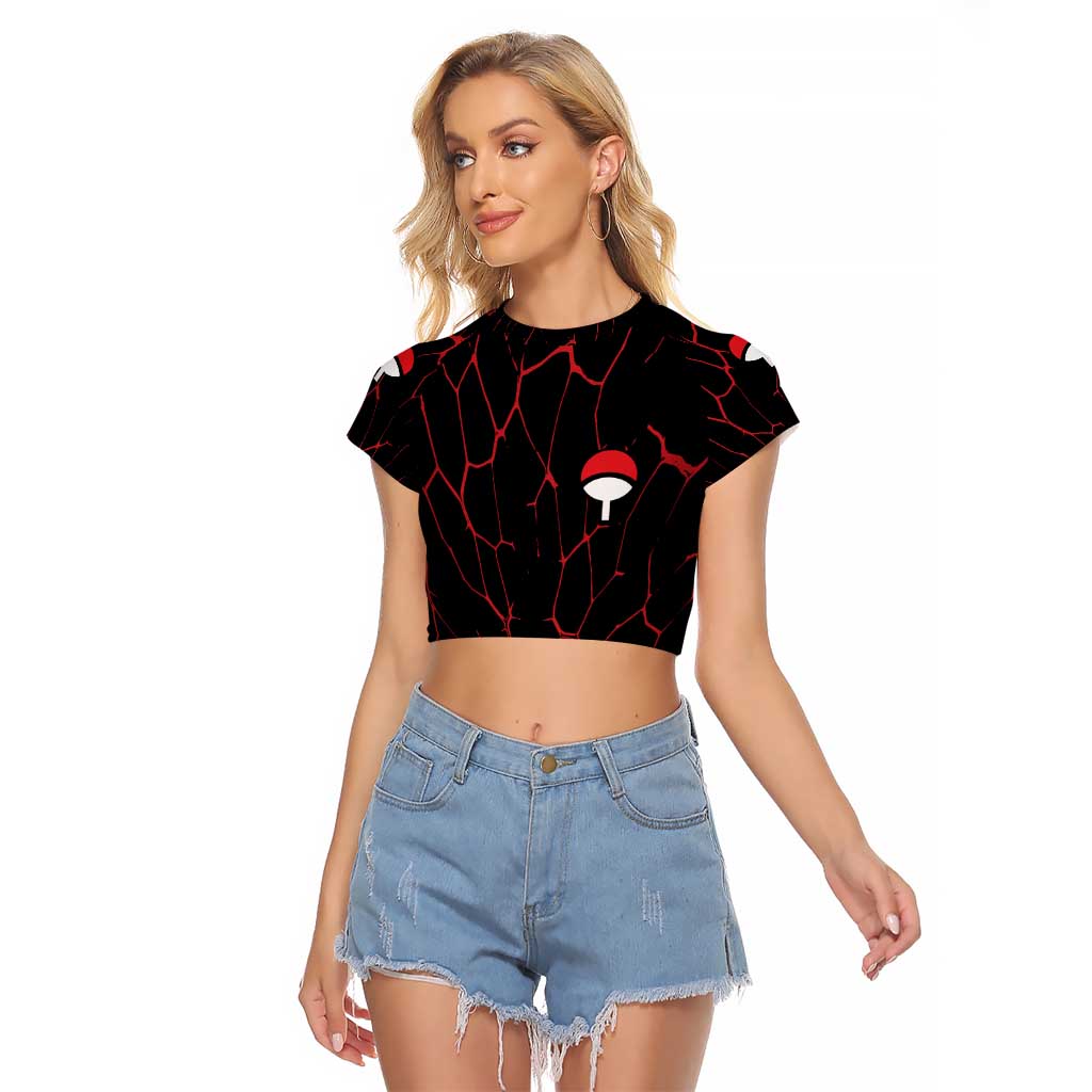 Trippy Sasuke Uchiha Naruto Raglan Cropped T Shirt Anime Style