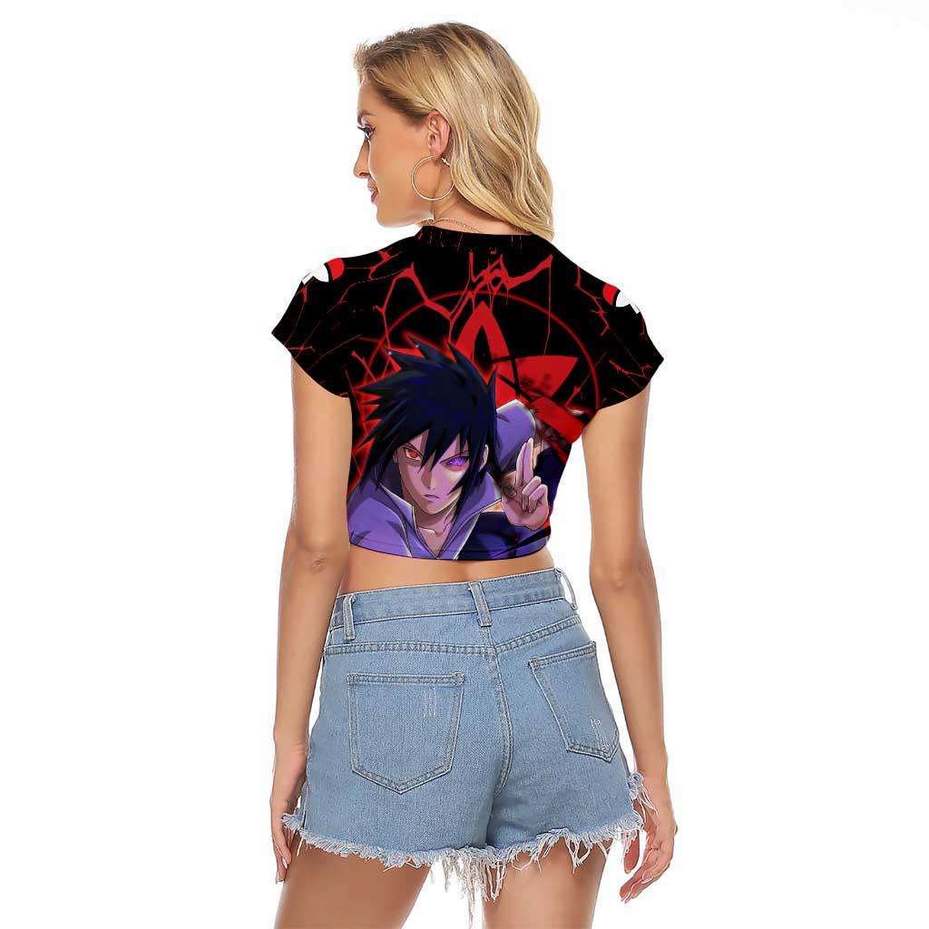 Trippy Sasuke Uchiha Naruto Raglan Cropped T Shirt Anime Style