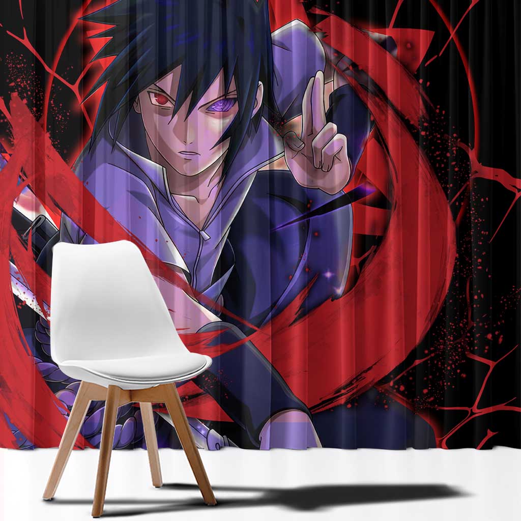 Trippy Sasuke Uchiha Naruto Window Curtain Anime Style