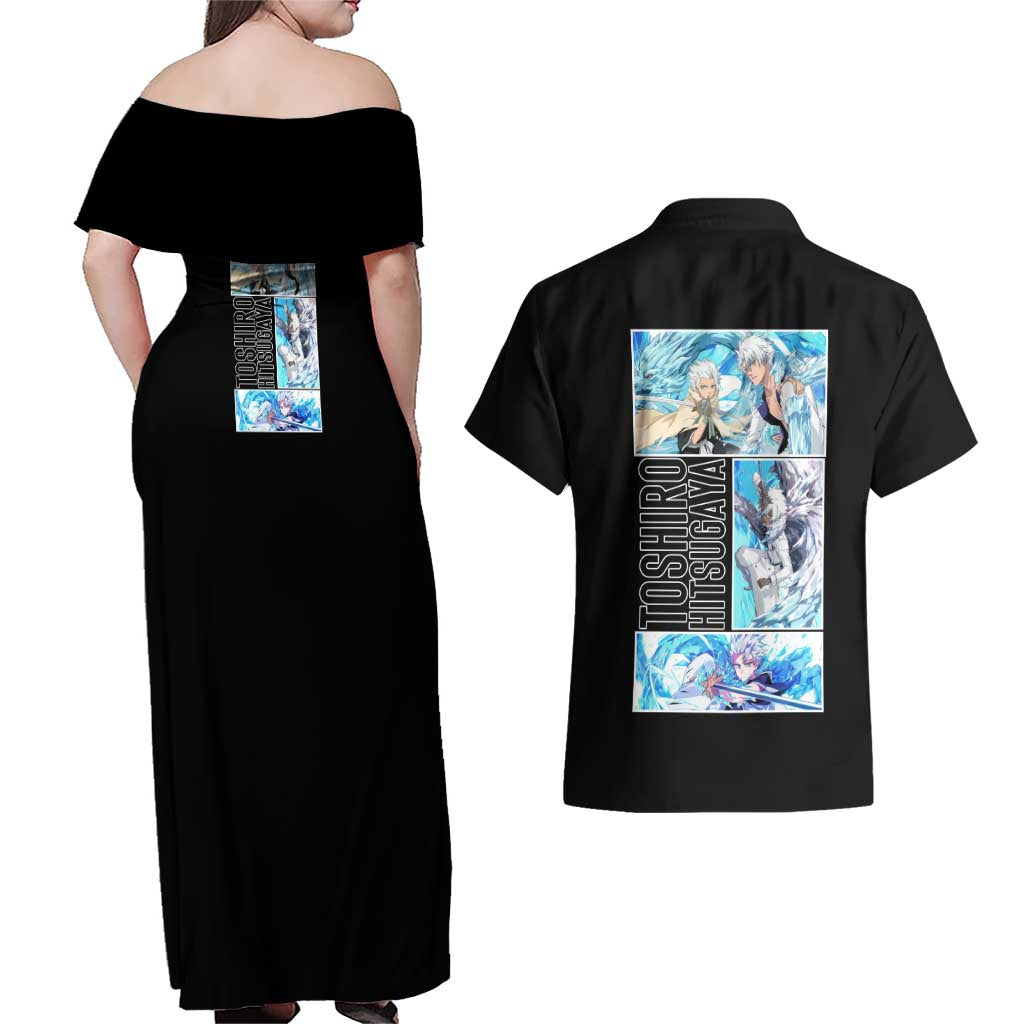 Toshiro Hitsugaya TYBWA Bleach Couples Matching Off Shoulder Maxi Dress and Hawaiian Shirt Anime Style