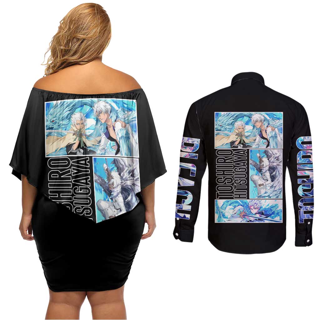 Toshiro Hitsugaya TYBWA Bleach Couples Matching Off Shoulder Short Dress and Long Sleeve Button Shirt Anime Style