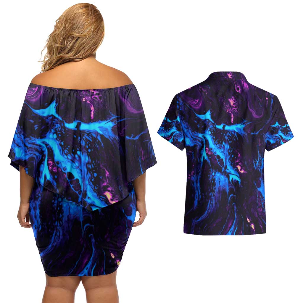 Naruto Awakened Beast Couples Matching Off Shoulder Short Dress and Hawaiian Shirt Anime Style