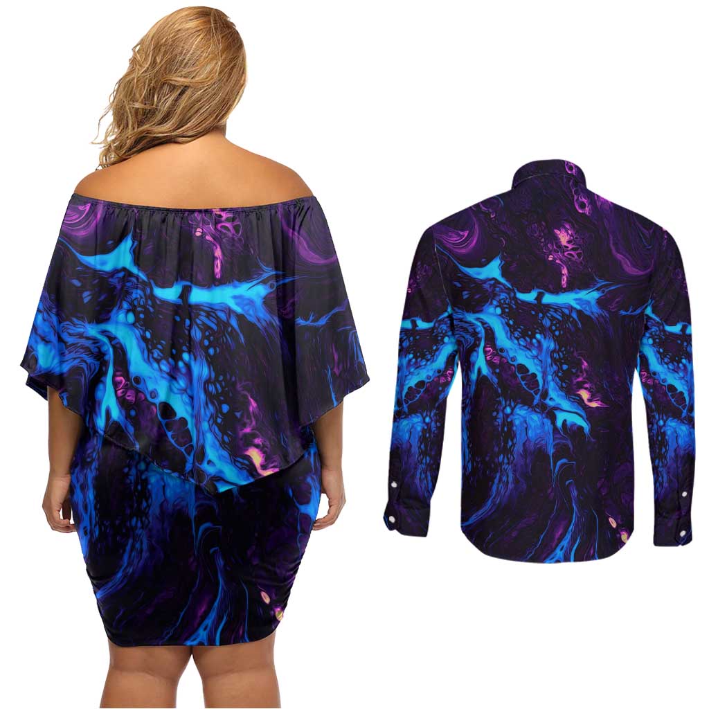 Naruto Awakened Beast Couples Matching Off Shoulder Short Dress and Long Sleeve Button Shirt Anime Style