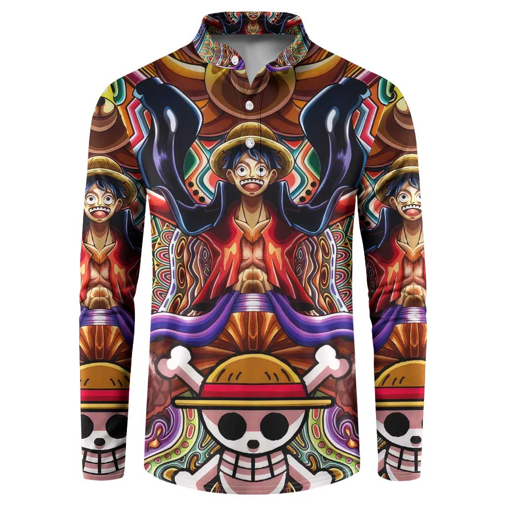 Trippy Monkey D. Luffy One Piece Button Sweatshirt Anime Mix Hippie Style