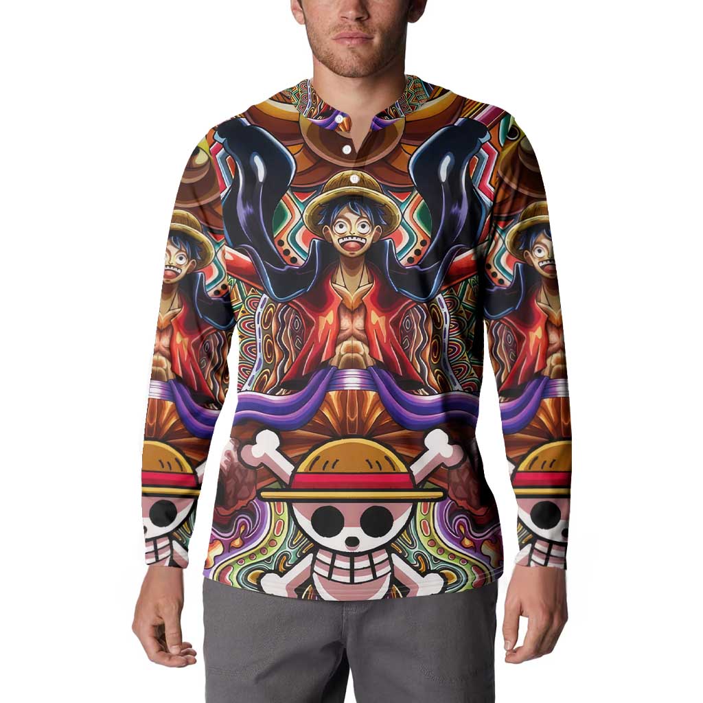 Trippy Monkey D. Luffy One Piece Button Sweatshirt Anime Mix Hippie Style