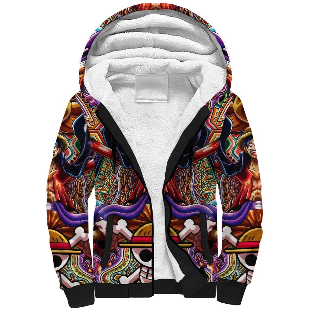 Trippy Monkey D. Luffy One Piece Sherpa Hoodie Anime Mix Hippie Style