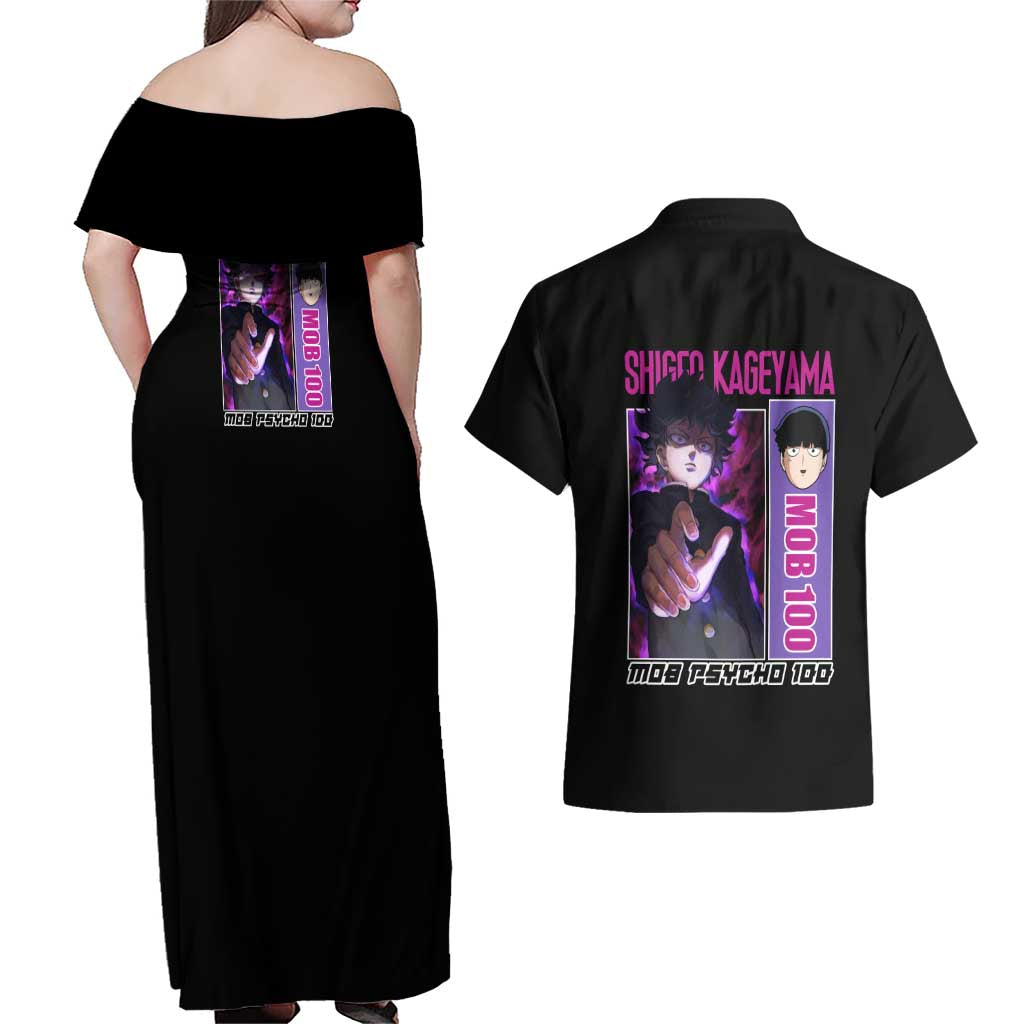 Shigeo Kageyama Mob Psycho 100 Couples Matching Off Shoulder Maxi Dress and Hawaiian Shirt Anime Style