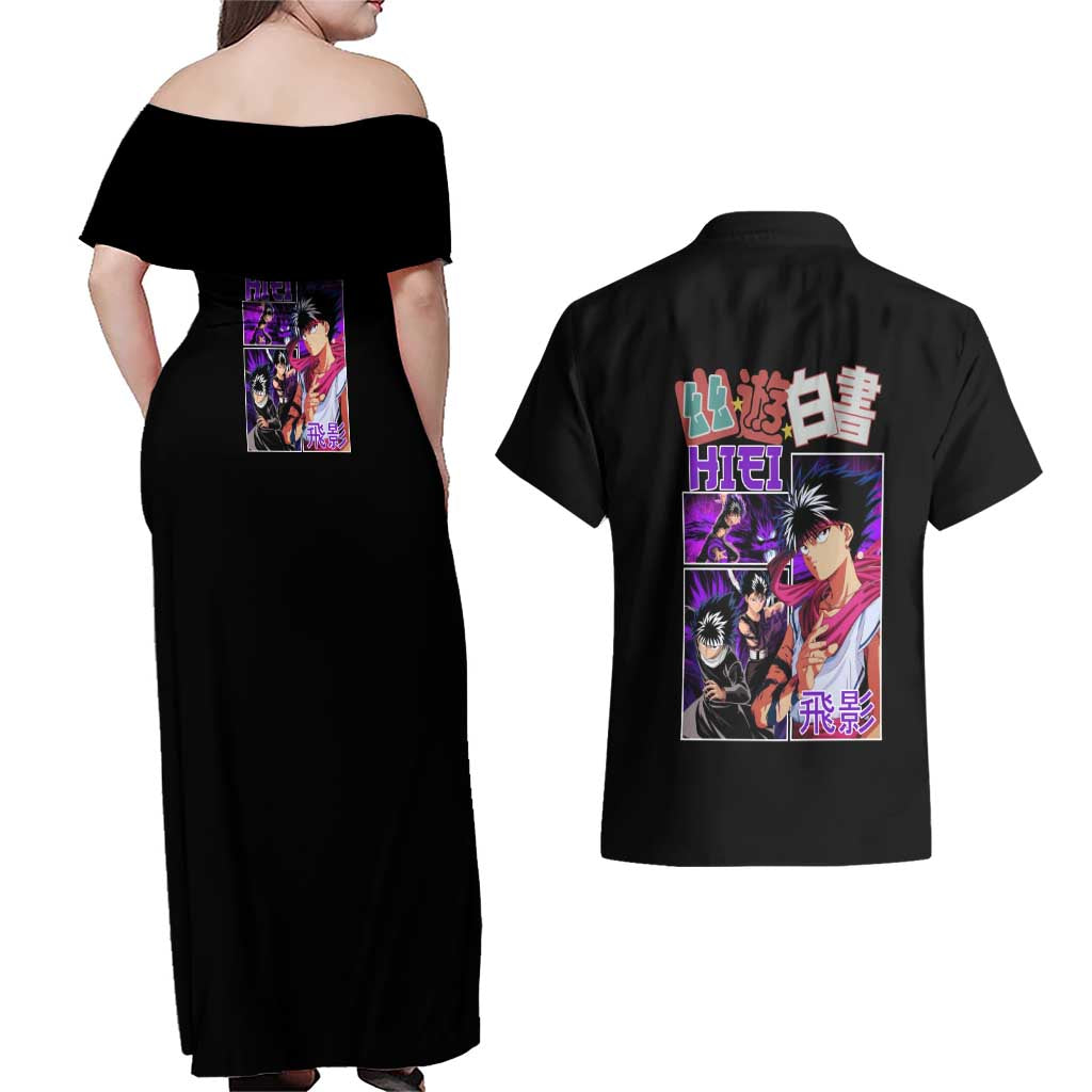 Hiei Yuyu Hakusho Couples Matching Off Shoulder Maxi Dress and Hawaiian Shirt Anime Style