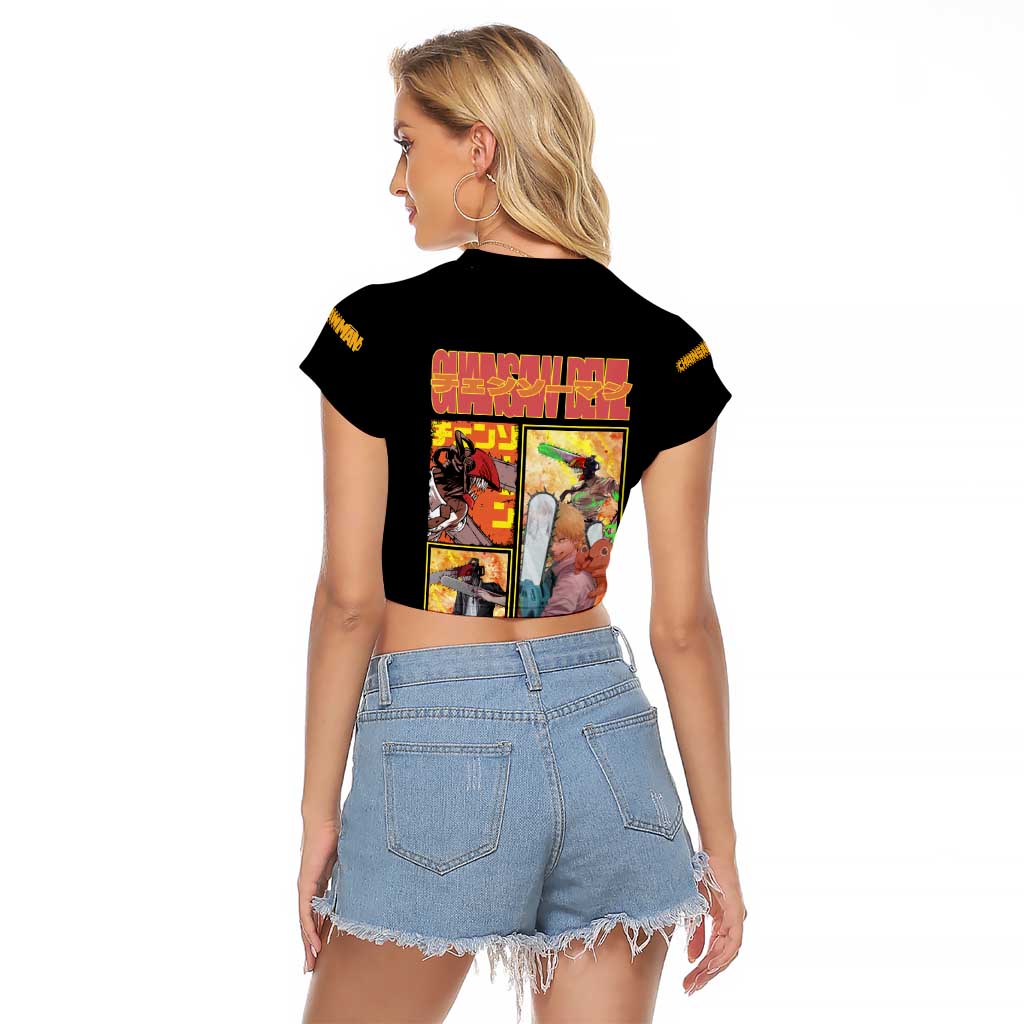 Denji Chainsaw Man Raglan Cropped T Shirt Anime Style