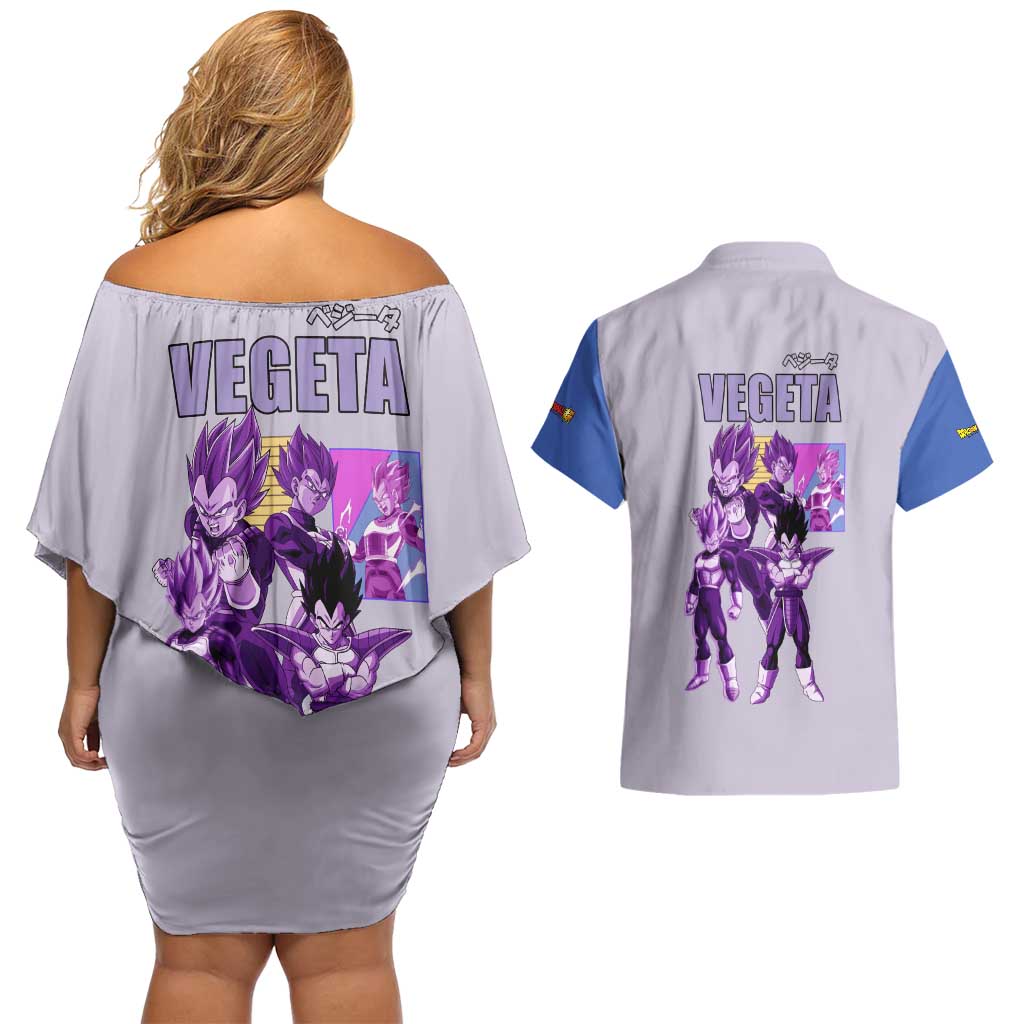 Vegeta Dragon Ball Z Couples Matching Off Shoulder Short Dress and Hawaiian Shirt Anime Style