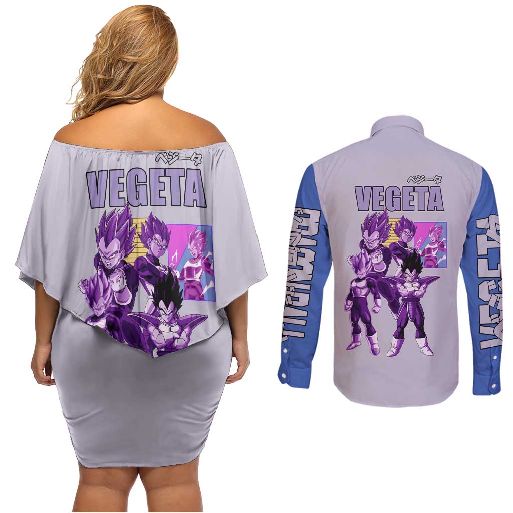 Vegeta Dragon Ball Z Couples Matching Off Shoulder Short Dress and Long Sleeve Button Shirt Anime Style