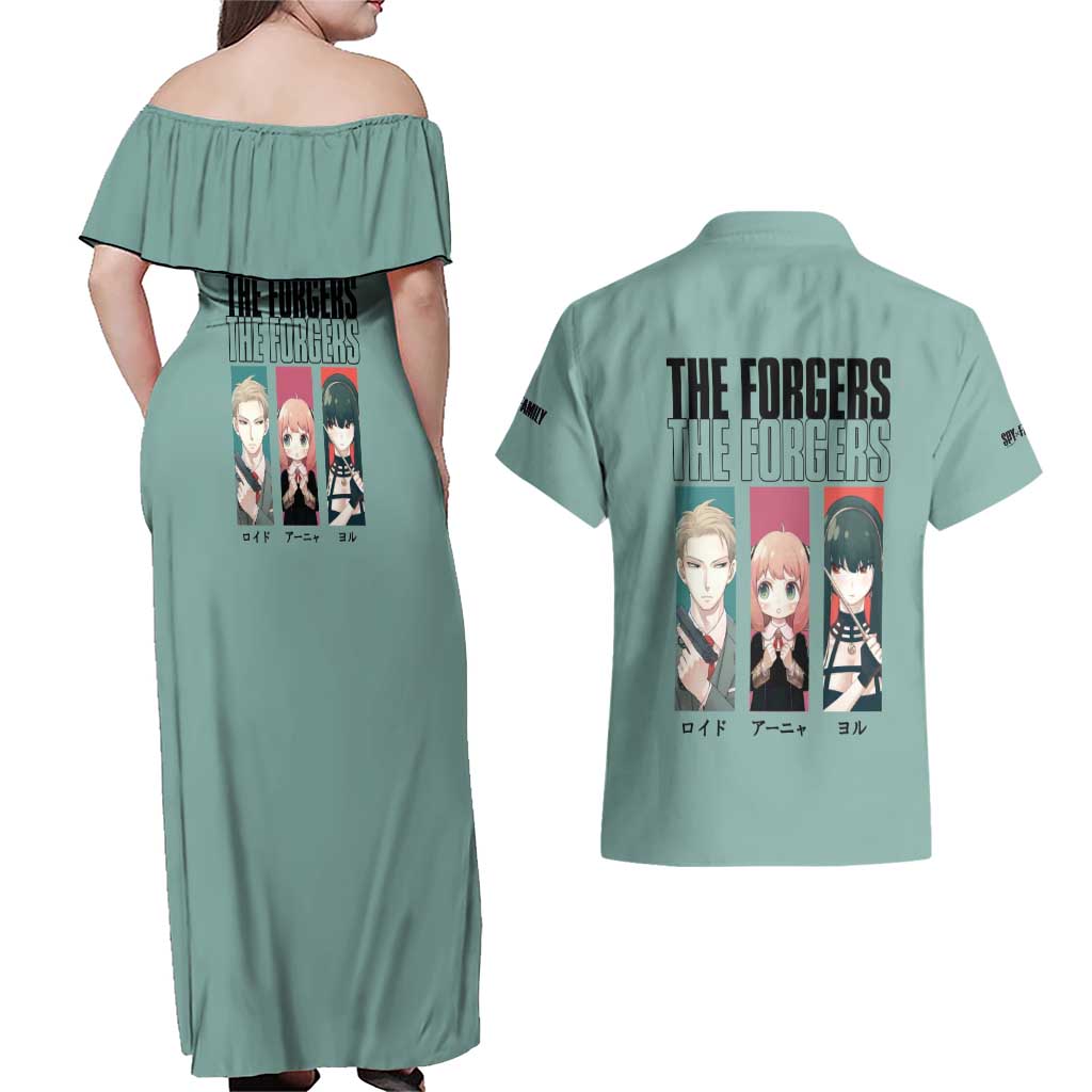 Forgers Spy x Family Couples Matching Off Shoulder Maxi Dress and Hawaiian Shirt Anime Style