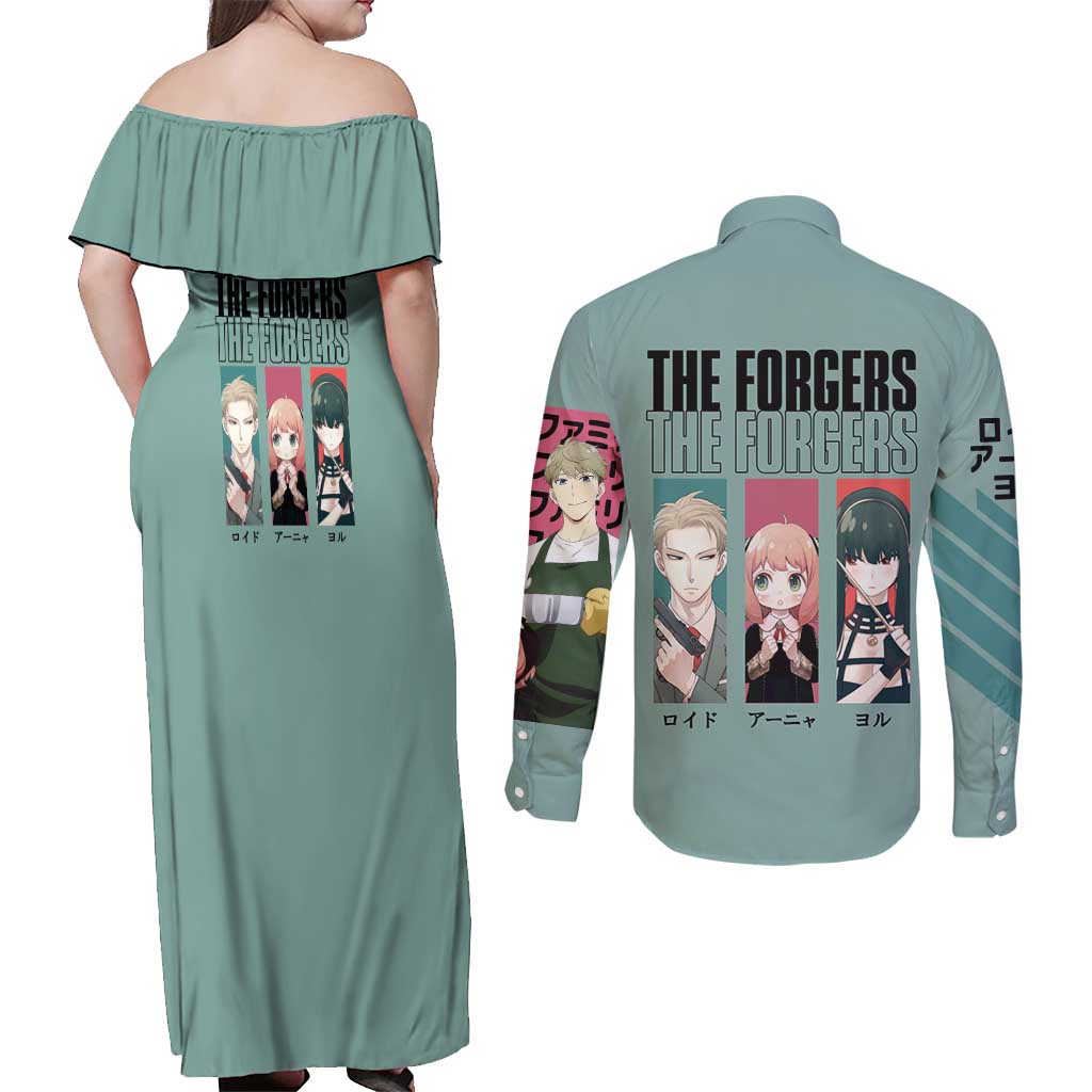 Forgers Spy x Family Couples Matching Off Shoulder Maxi Dress and Long Sleeve Button Shirt Anime Style