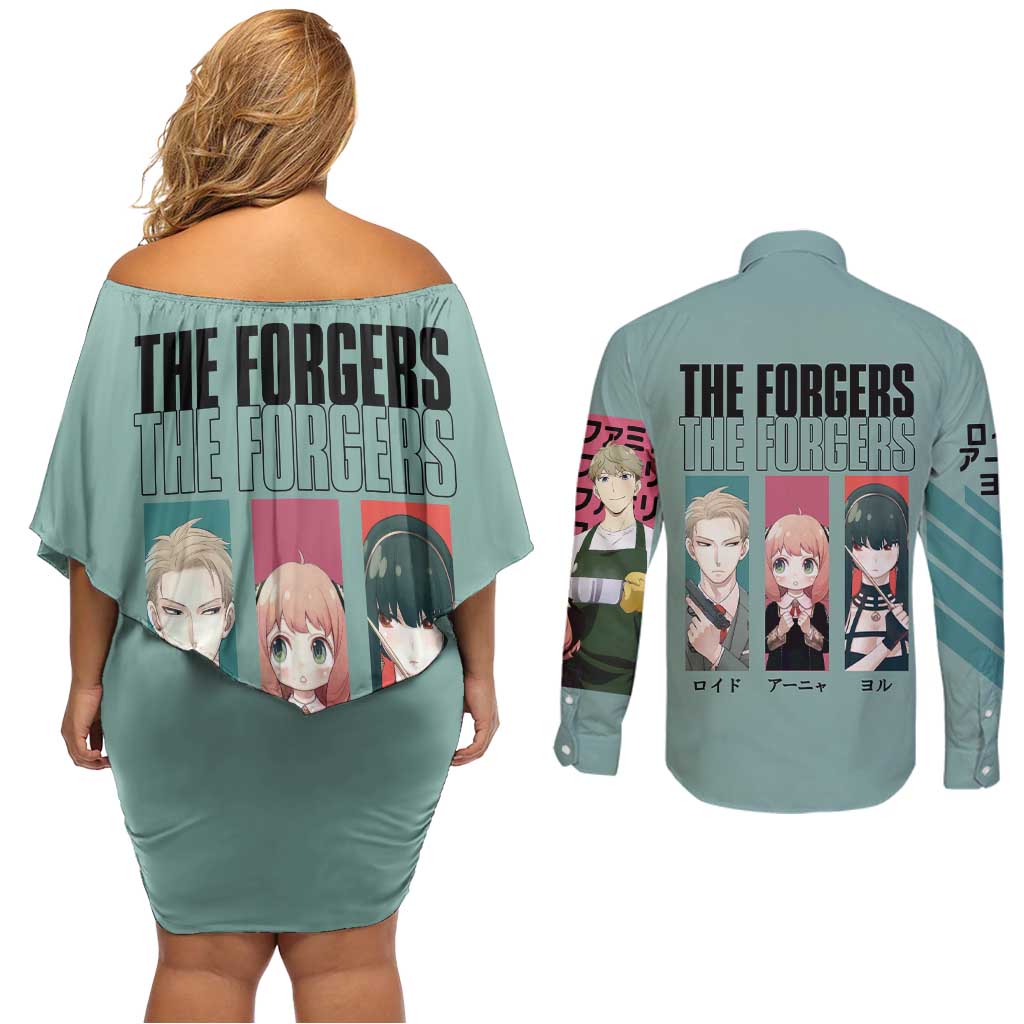 Forgers Spy x Family Couples Matching Off Shoulder Short Dress and Long Sleeve Button Shirt Anime Style