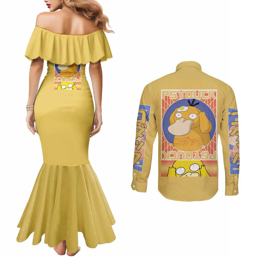 Cute Psyduck Poke Couples Matching Mermaid Dress and Long Sleeve Button Shirt Anime Style