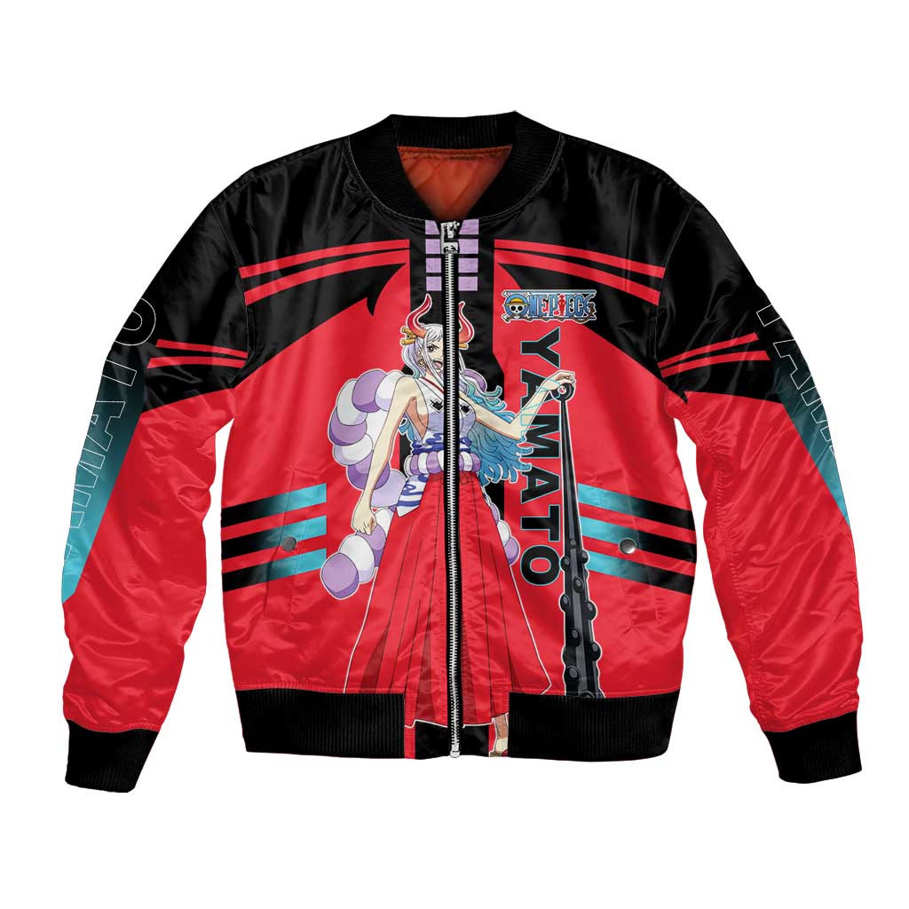 Yamato from One Piece Bomber Jacket with Fierce Samurai Armor and Dynamic Action Pose Design - The Mazicc